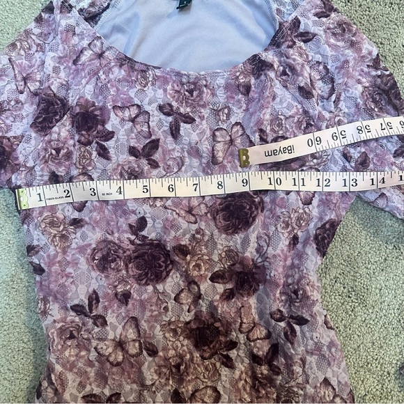 Vintage Y2K Self Esteem Longline Slim Fit Purple Mesh Butterfly Floral Top Small - Picture 7 of 8